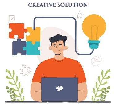 Finding a solution. Generation of a creative idea in a brainstorm. イラスト素材