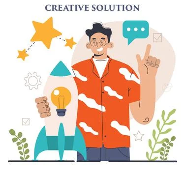 Finding a solution. Generation of a creative idea in a brainstorm. イラスト素材