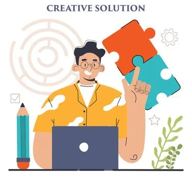 Finding a solution. Generation of a creative idea in a brainstorm. Stock Illustration