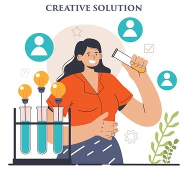 Finding a solution. Generation of a creative idea in a brainstorm. Stock Illustration