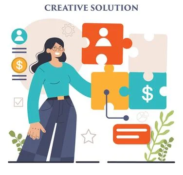 Finding a solution. Generation of a creative idea in a brainstorm. Illustrazione stock