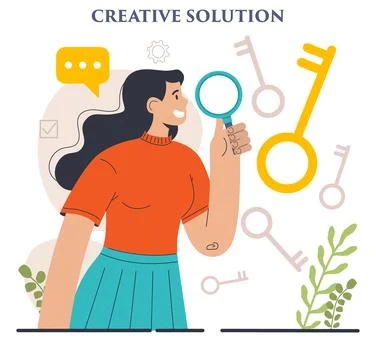 Finding a solution. Generation of a creative idea in a brainstorm. イラスト素材