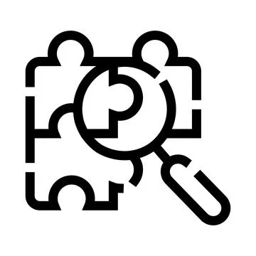 Finding solution with magnifying glass and puzzle pieces Stock Illustration