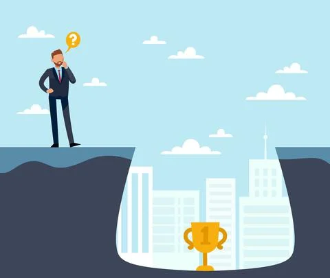 Finding solution to problem on way to goal. Confused businessman in suit Illustrazione stock