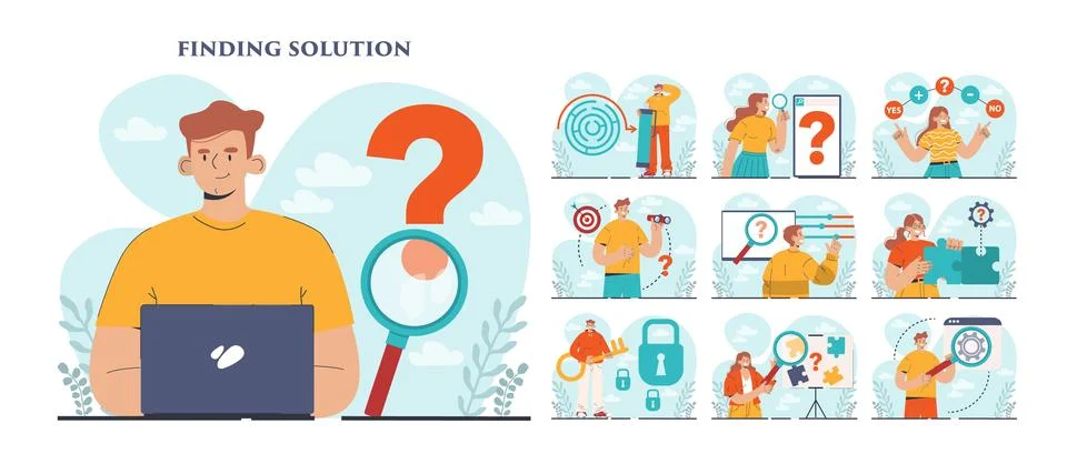 Finding a solution set. Generation of a creative idea in a brainstorm イラスト素材