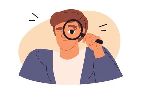 Finding Solutions concept. Business man is making research with a magnifyin.. Stock Illustration