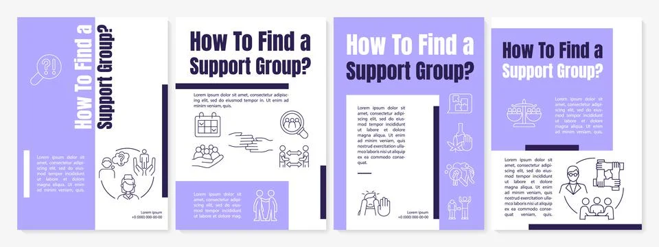 Finding support groups purple brochure template Stock-Illustration