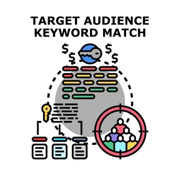 Finding target audience keyword match for marketing strategy Stock Illustration