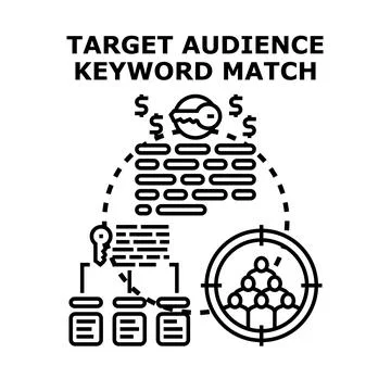 Finding target audience keyword match for marketing strategy Stock Illustration