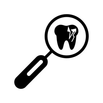 Finding teeth problem icon. Black vector graphics. Stock Illustration