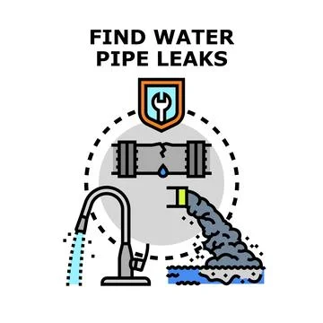 Finding water pipe leaks and wastewater treatment concept Ilustração Stock
