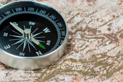 Finding Your Direction - Compass and Map Foto stock