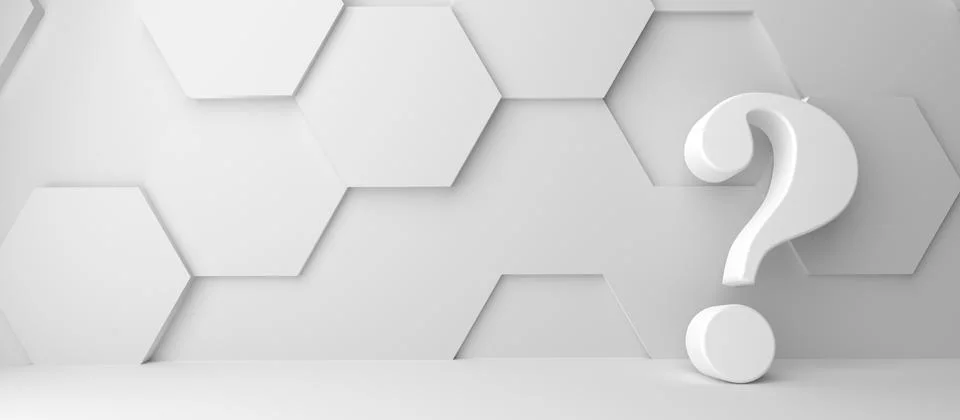 Fine 3d concept with a white question mark icon on white hexagon Stock Illustration