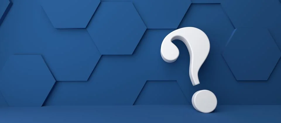 Fine 3d concept with a white question mark icon on classic blue hexagon Illustration