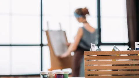 Fine art hobby painter tool box lady drawing Stock Photos
