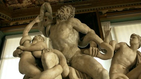 Fine Arts Renaissance Gallery Marble Sculpture Laocoon Group Florence Italy Stock Footage 105357086