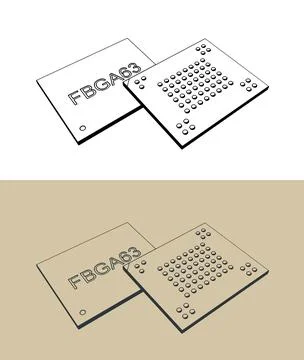 Fine ball grid array memory microchip illustrations Stock Illustration