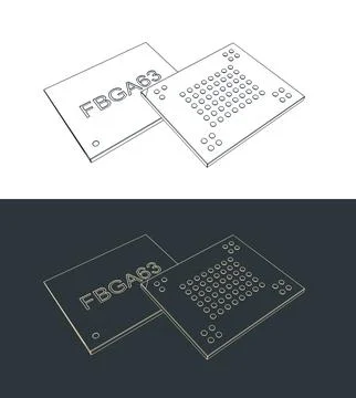 Fine ball grid array memory microchip sketches 스톡 일러스트