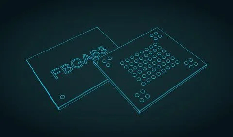 Fine ball grid array memory microchip sketch Illustrazione stock