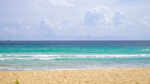 Fine beach sand in summer sun sea background.	 Stock Footage 204960633