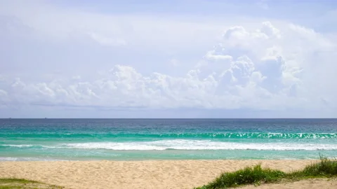 Fine beach sand in summer sun sea background.	 Stock Footage 204960901