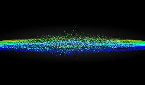 Fine circle geometric lines pattern on a black background. Glowing particles. 스톡 일러스트