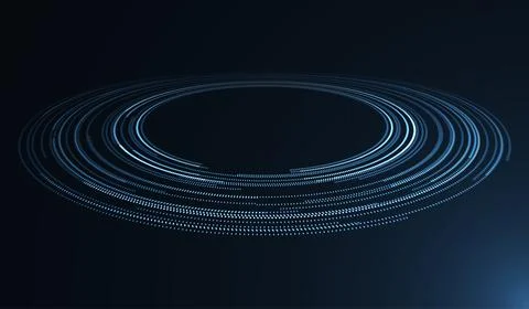 Fine circle geometric lines pattern on a black background. Glowing particles. イラスト素材