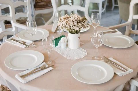 Fine crystal table setting at a restaurant Stock Photos