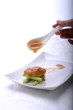 Fine dining of Abalone in a restaurant Stock Photos