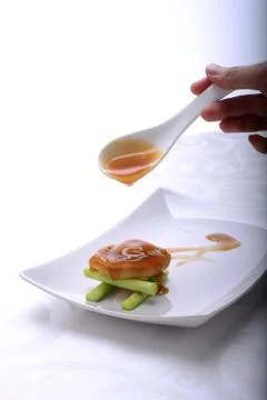 Fine dining of Abalone in a restaurant Stock Photos