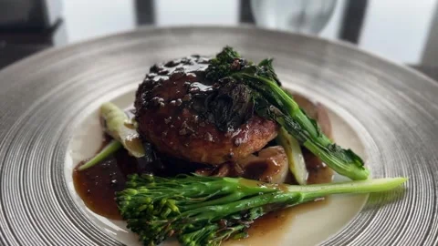 Fine Dining Black Pepper Soy Meat Steak Plate Stock Footage 345964876