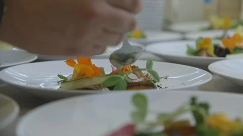 Fine dining cuisine presentation Stock Footage