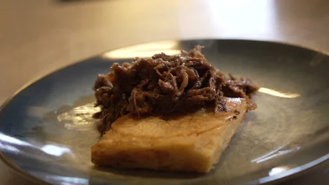 Fine dining meal with meat on the restaurant table Video stock 236994764