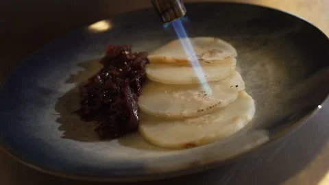 Fine dining meal with meat on the restaurant table Video stock 236994828