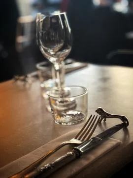 Fine Dining Restaurant Table Setup 库存照片