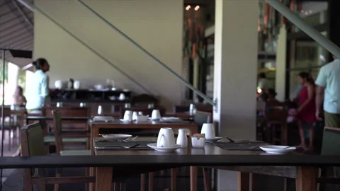A fine dining restaurant table view in the morning in a tropical country. Stock Footage 267736788