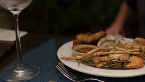 Fine Dining Seafood Plate Served at Bangkok Restaurant Table Stockbeeldmateriaal 321720607