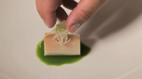 Fine dining serving of fish plate Stock Footage 68965818