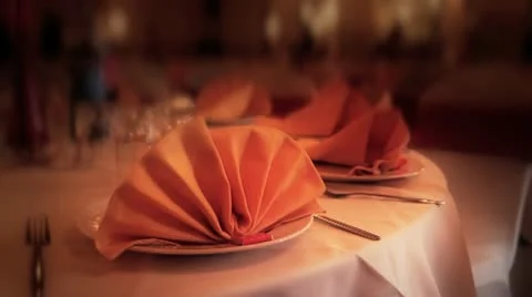 Fine Dining - Set Table &amp; Napkins - Panning Shot HD Stock Footage 11137491