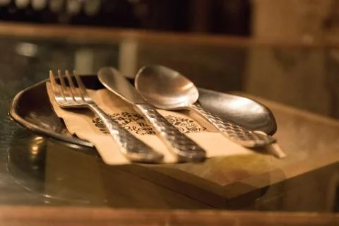 Fine Dining Silverware Prepped for Customers Stock Photos