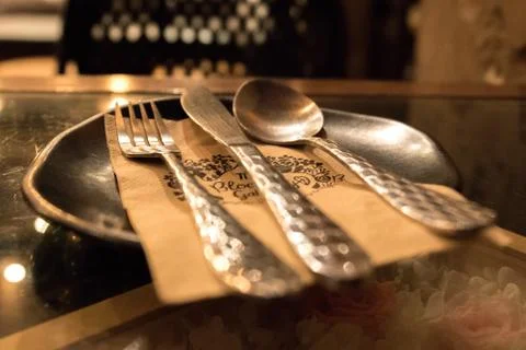 Fine Dining Silverware Prepped for Customers Stock Photos