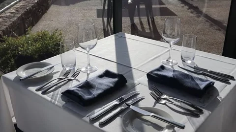 Fine Dining Table White Cloth Stock Footage 229457943