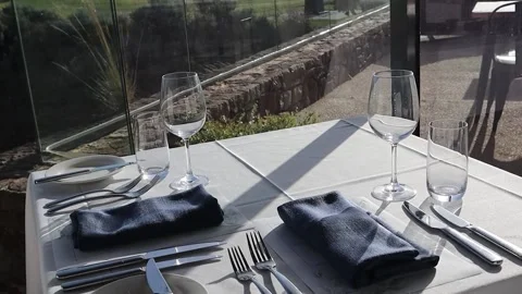 Fine Dining Table White Cloth Stock Footage 229457981