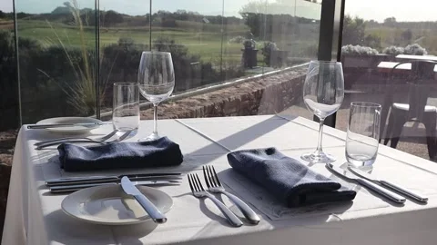 Fine Dining Table White Cloth Stock Footage 229458015