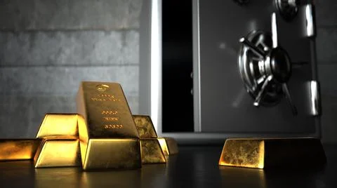 Fine Gold Bars 1000g Opened Safe Ilustración de archivo