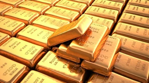 Fine Gold bars in bank vault. Loop 3d animation Stock Footage