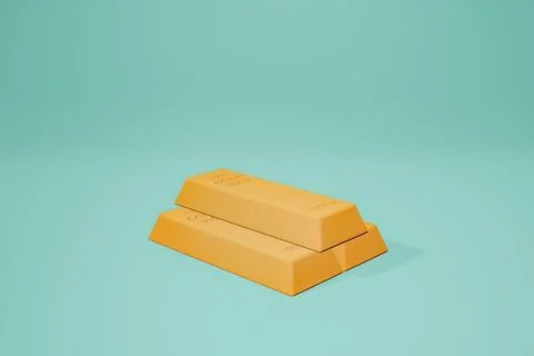 Fine golden bar stack weight of 1000 grams on yellow pastel background. Minim Stock Illustration