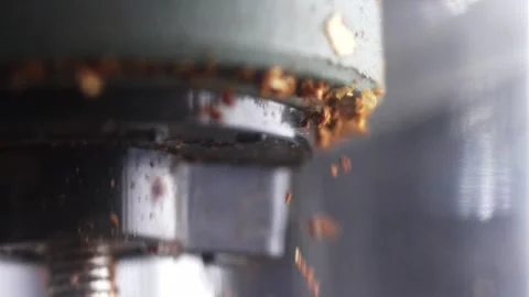 Fine grounds drift down where metal motion meets coffee devotion Stock-Footage 324958141