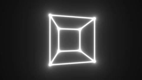 Fine Lines of Rotating Mask With 3d Wireframe Spinning Cube Shape Stock Footage 153956747