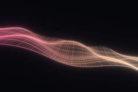 A fine luminous grid bends into a flowing wave from pink to warm peach agai.. Stock Illustration